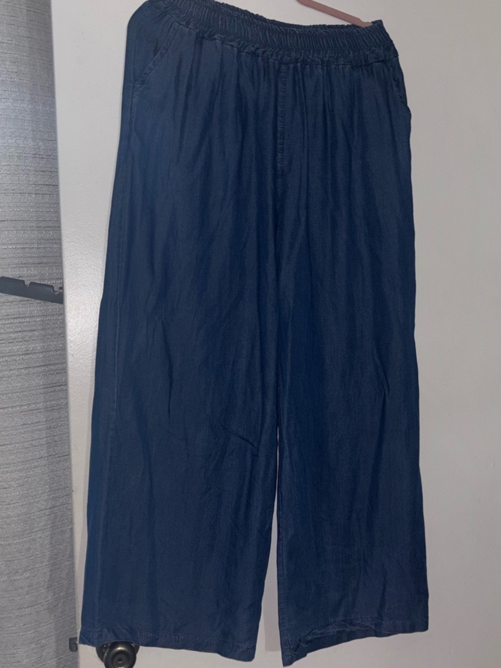 Navy Wide-Leg Elastic Waist Pants Made in Italy
